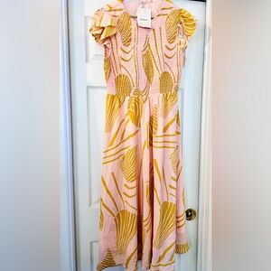 Bohme Blush and Mustard Patterned Midi Dress